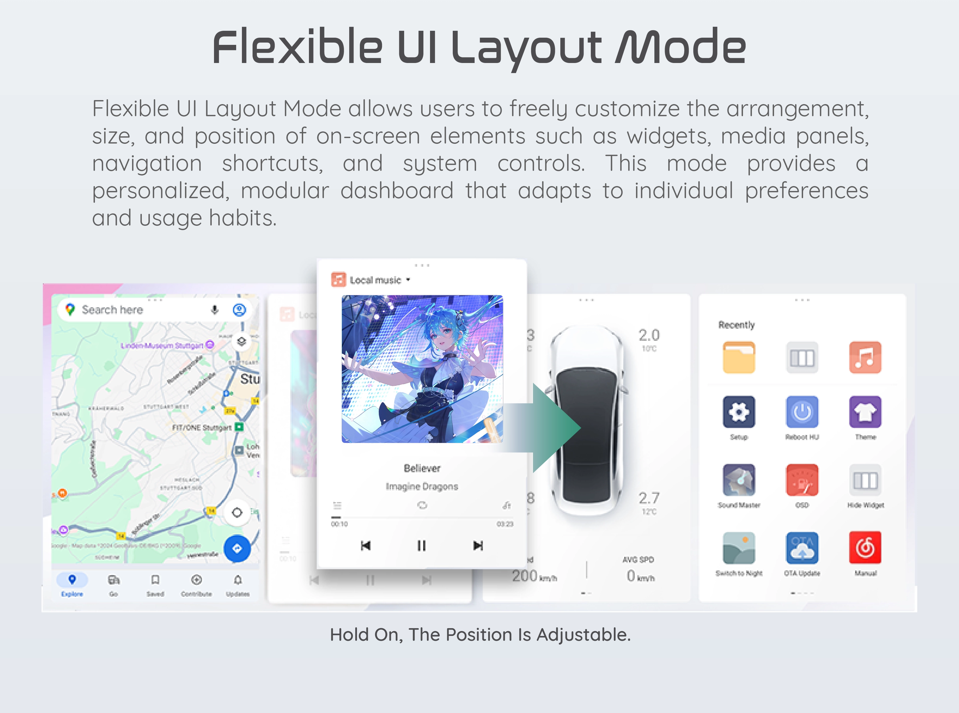 Flexible UI Layout Mode - Customize arrangement, size, and position of widgets, media panels, and system controls